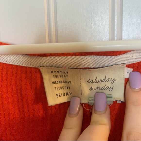 Anthropologie Saturday Sunday Red Waffle Knit Top - Picture 4 of 6